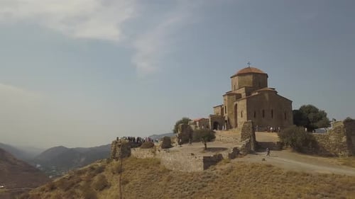 Aerial view of Jvary monastery in Mtskheta, Georgia