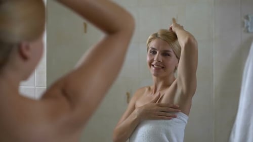 Woman Satisfied With Soft Skin of Armpit, High Quality Antiperspirant, Body Care