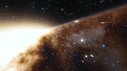 Starship Flies at the Speed of Ligh Near the Center of the Milky Way Galaxy in Space