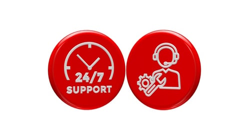 Rotes 3D-Symbol für technischen Support, nahtlos gedreht