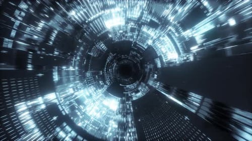 Volando al túnel de la nave espacial, corredor de la nave espacial de ciencia ficción