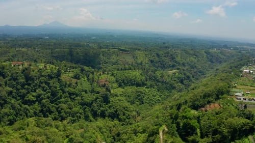 Aerial View of Lush Green Landscape with Mountains