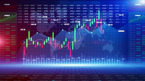Animated Financial Stock Market Display with Data and Graphs
