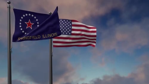 Springfield Illinois and United States Flags Waving Seamless Loop