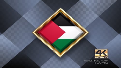 3D Palestine Flag Animation in Golden Diamond Frame