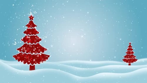 Decorative Christmas Trees and Falling Snow Winter Holiday Background