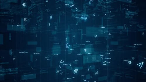 Blue digital cyberspace and technology icon levitation on futuristic technology abstract background