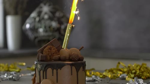 Chocolate Birthday Cake with Sparkler Candle