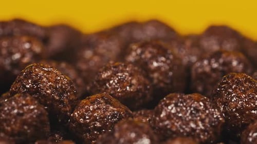 Close Up of Puffed Chocolate Grain Cereal Balls