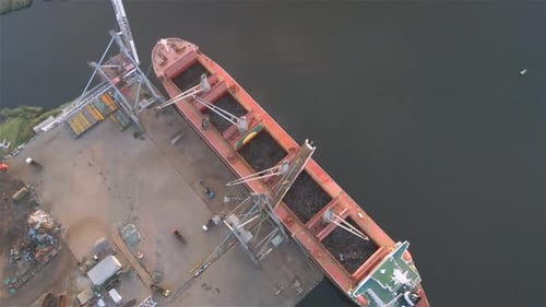 Aerial View of Cargo Ship at Port