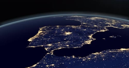 Spain and Portugal in the Earth Planet at Night