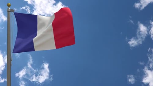 Realistic French Flag Waving in Blue Sky Loop