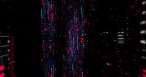 Nahtloses Durchfliegen abstrakter Schaltkreise mit digitalem Grid-Hintergrund