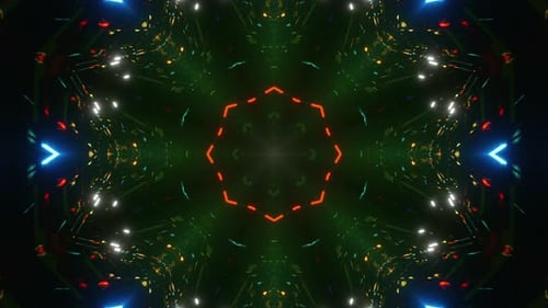 Futuristic Neon Light Tunnel Kaleidoscope Loop Background