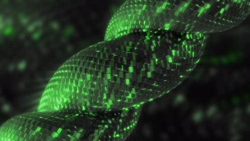 Twisting metal shain on shimmering background, seamless loop