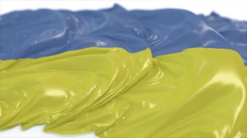 Fluid Waving Blue and Yellow Fabric Background Loop