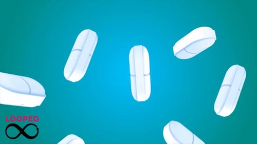 White Pills Falling Loopable Medical Background