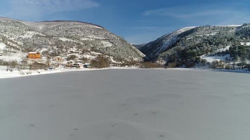 Frozen lake and snow.