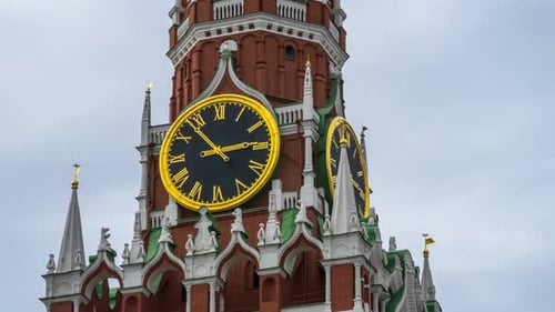 Close Up of Kremlin Clock Tower in Moscow