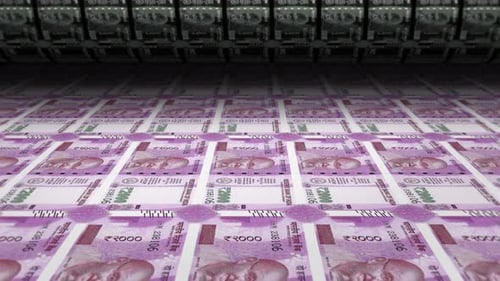 Seamless Loop Animation of Indian 2000 Rupee Banknotes Printing