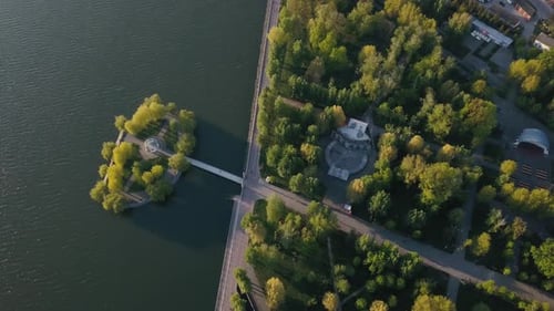 Aerial View of the lake and city park in Ternopil Ukraine