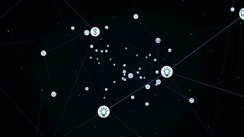 Abstract Data Network with Animated Technology Icons