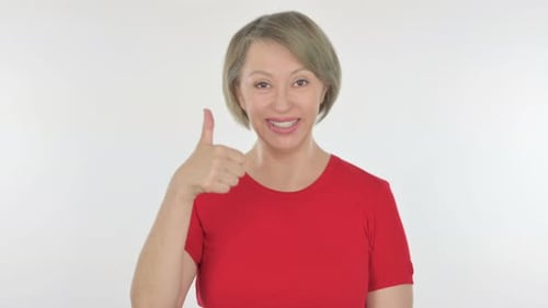 Thumbs Up By Old Woman on White Background