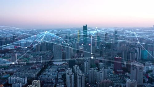 smart Connected city skyline. Futuristic network concept, city Technology.