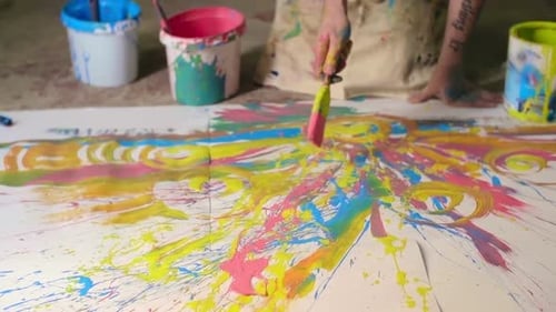 Abstract Painting with Colorful Splatter Design