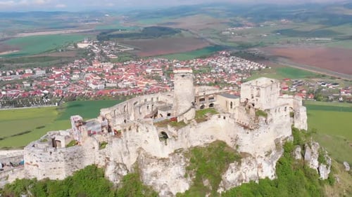 Aerial View on Spissky Hrad. Slovakia. The Ruins of Stone Castle on the Hill