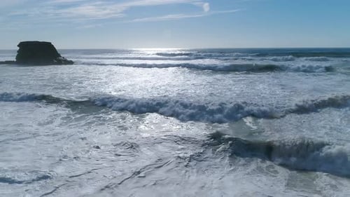 Aerial view of sandy beach and sea with waves, Top view, amazing nature background
