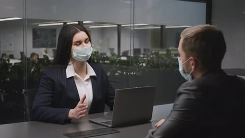 Office Meeting with Masks in Modern Workplace