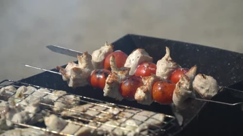 Cuisson sur le feu de barbecue avec des tomates