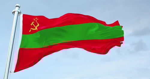 Realistic Waving Red and Green Flag with Hammer and Sickle