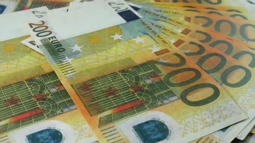Pile of Two Hundred Euro Banknotes close up