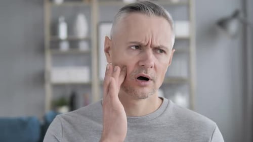 Toothache Gray Hair Man with Tooth Infection