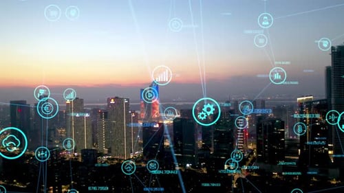 smart Connected city skyline. Futuristic network concept, city Technology.