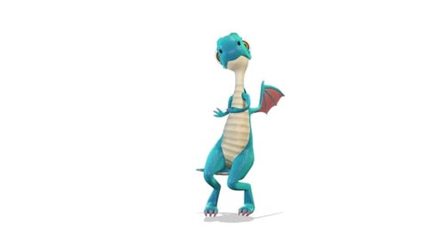 Drache Modest tanzt auf weißem Hintergrund