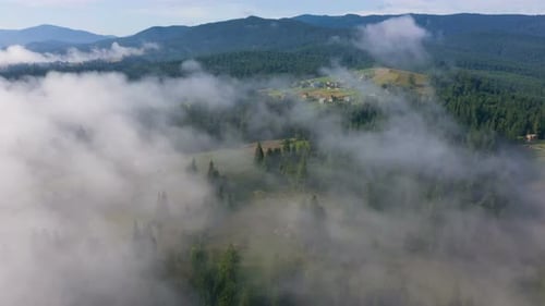 Morning Mountain Village Covered With The Clouds 13