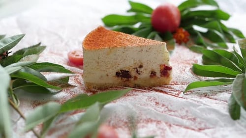 Cheesecake with Tomatoes and Peaches Close Up
