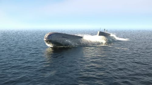 Submarine Emerges from Ocean Water with Powerful Splash Animation