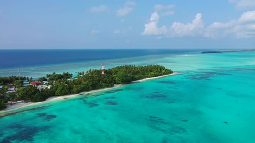 Natural above tourism shot of a sunshine white sandy paradise beach and turquoise sea background in
