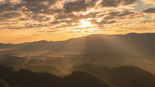 Aerial view Beautiful of morning scenery Golden light sunrise.