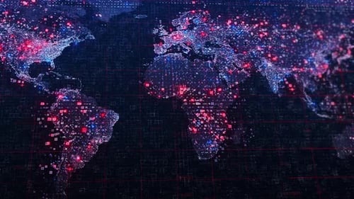 Global Digital World Map with Glowing Data Points