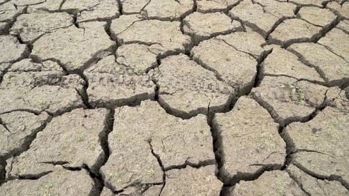 Cracked Earth Sits at the Bottom of the Dried-up Studena Dam Near Pernik, Bulgaria, Land Split