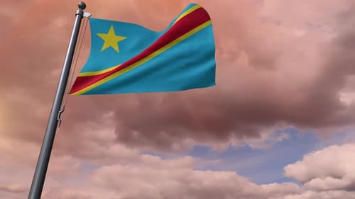 Democratic Republic of Congo Flag Waving in Cloudy Sky