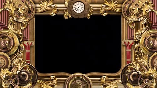 Steampunk Ornate Frame with Rotating Gears and Clock Animation