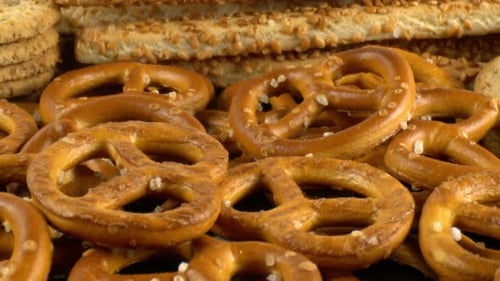 Close-Up of Pretzels, Crackers, and Cookies