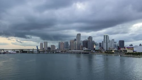 Miami Downtown Skyline and Bay at Sunset