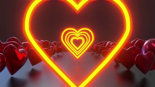 Animated Neon Hearts Tunnel Loop Background